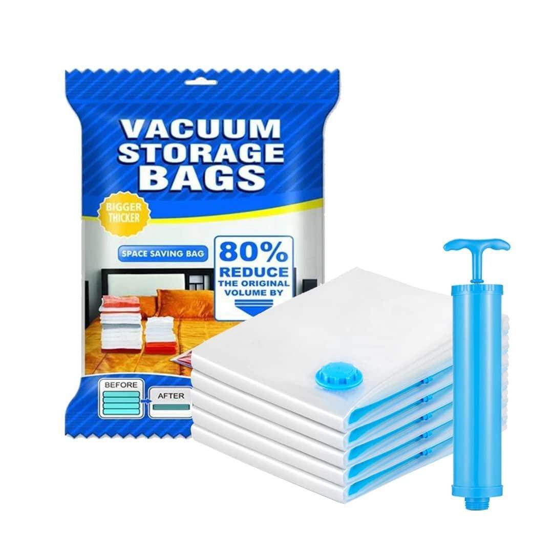 Reusable Vacuum Storage Ziplock Compression Sealer Bags for Travel clothes and home Blankets, Quilts with hand Pump - (Standard Pack of 5 (2 Small + 2 Medium + 1 Large)