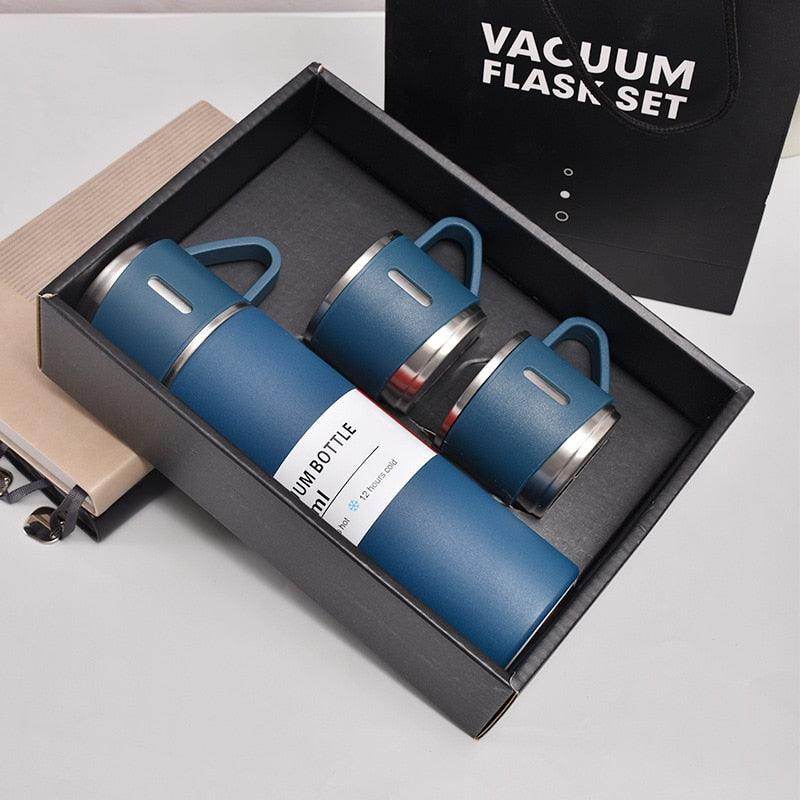 Latest Steel Vacuum Flask Set with 3 Stainless Steel Cups Combo - 500ml - Keeps HOT/Cold | Ideal Gift for Winter - Housewarming Random Color
