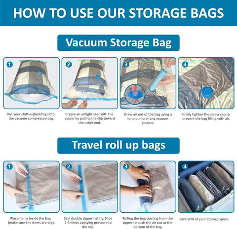 Reusable Vacuum Storage Ziplock Compression Sealer Bags for Travel clothes and home Blankets, Quilts with hand Pump - (Standard Pack of 5 (2 Small + 2 Medium + 1 Large)