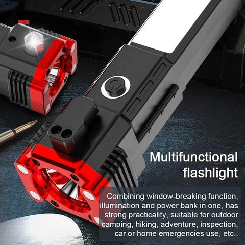 Portable Rechargeable Torch LED Flashlight Long Distance Beam Range with Power Bank, Hammer and Strong Magnets,