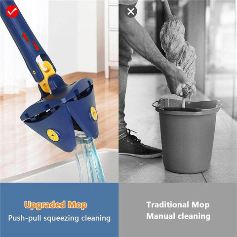360 Degree Rotatable Adjustable Triangle Cleaning Mop with Stainless Steel Long Handle Push-Pull Squeezing Cleaning Mop Dry & Wet Mop Floor Windows Ceiling