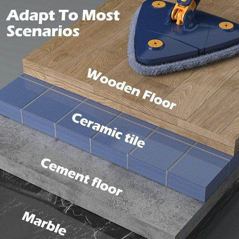 360 Degree Rotatable Adjustable Triangle Cleaning Mop with Stainless Steel Long Handle Push-Pull Squeezing Cleaning Mop Dry & Wet Mop Floor Windows Ceiling