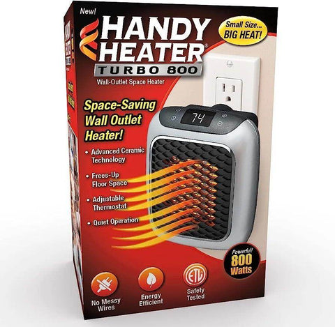 Handy Heater Turbo 800 Watts Outlet Small Space Heater with Adjustable Thermostat, Programmable 12-Hour Timer, Auto Shut Off - Quiet & Space-Saving Mini Heater