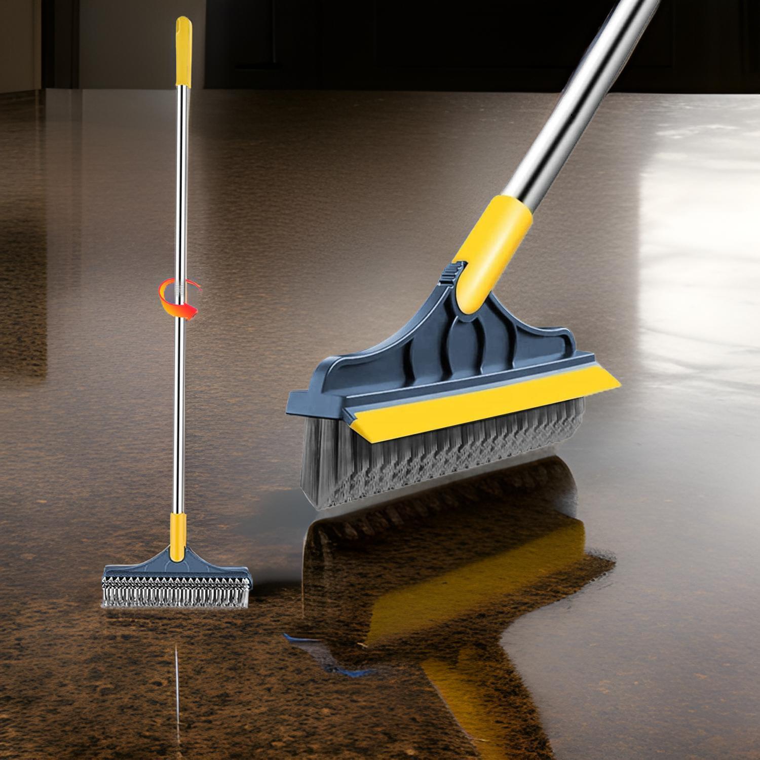 2-in-1 Bathroom Cleaning Brush with Floor Scrubber & Wiper 120 Rotating Head Long Handle Perfect for Cleaning Hard Floors
