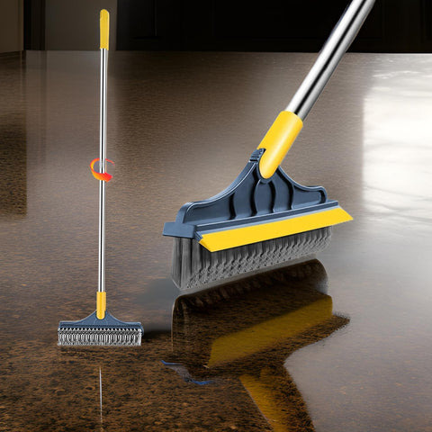 2-in-1 Bathroom Cleaning Brush with Floor Scrubber & Wiper 120 Rotating Head Long Handle Perfect for Cleaning Hard Floors