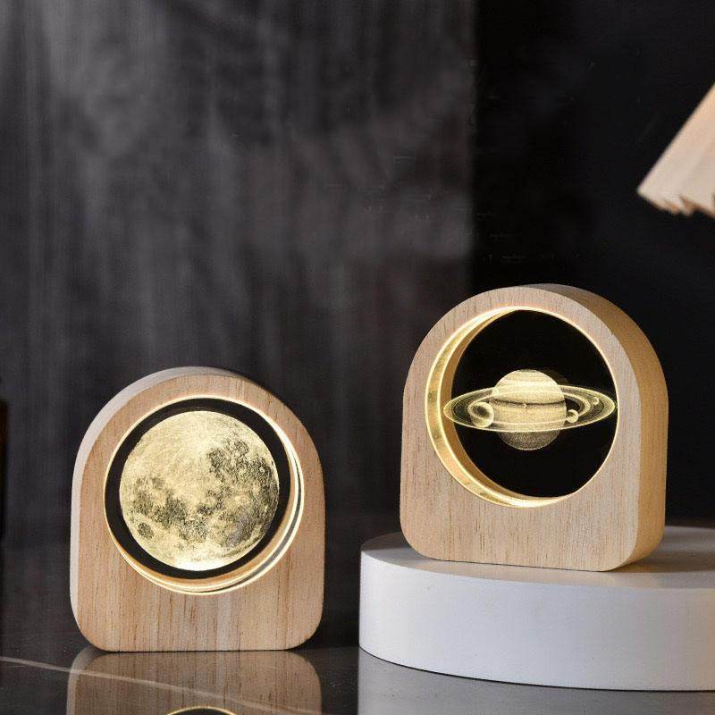 Crystal Ball Night Lamp with Wooden Frame, USB Powered System, 3D LED Sphere for Home and Office Décor