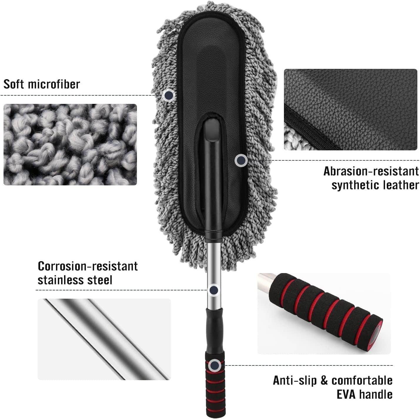 Microfiber Car Cleaning Soft Brush Ideal as Mop Duster, Washing Brush with Long Handle, Dust Cleaner Car Wash Brush with Handle, Soft Brush Scratch Free.