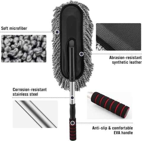 Microfiber Car Cleaning Soft Brush Ideal as Mop Duster, Washing Brush with Long Handle, Dust Cleaner Car Wash Brush with Handle, Soft Brush Scratch Free.